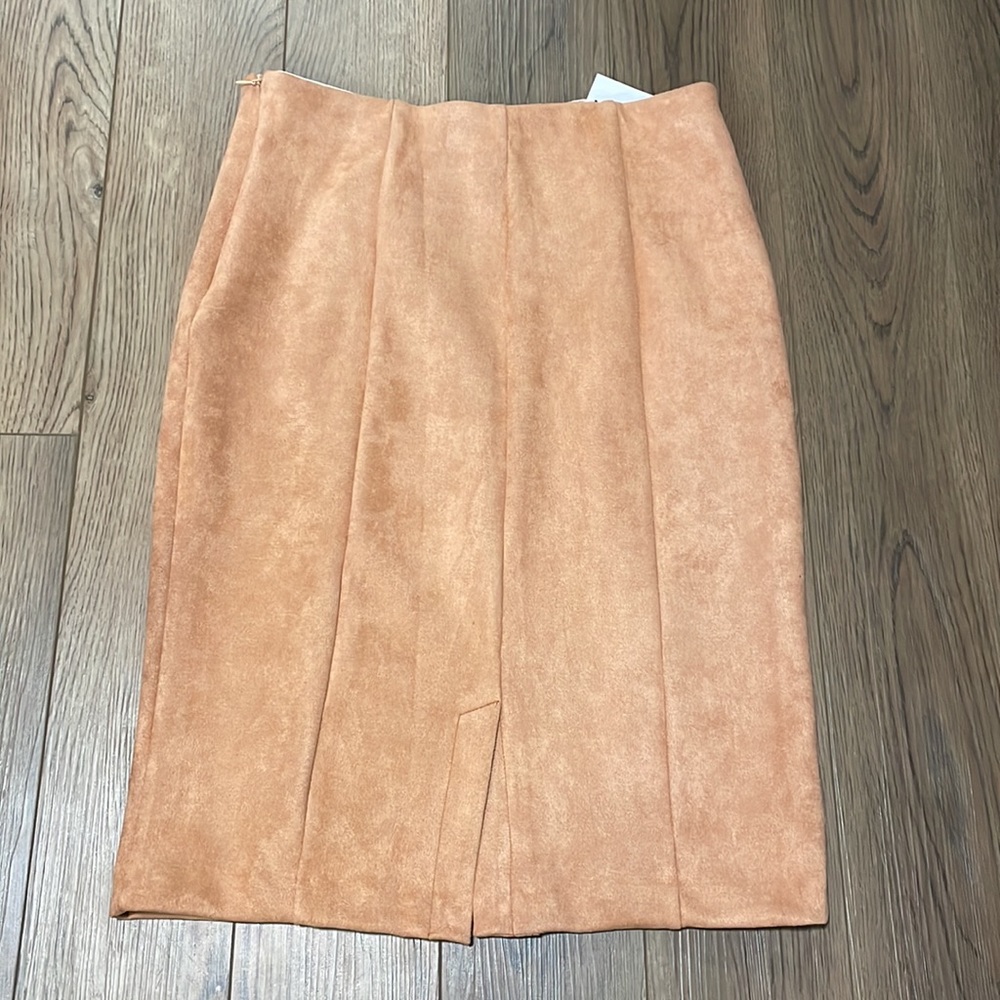 Pink lily tan faux suede midi skirt - Picture 5 of 7